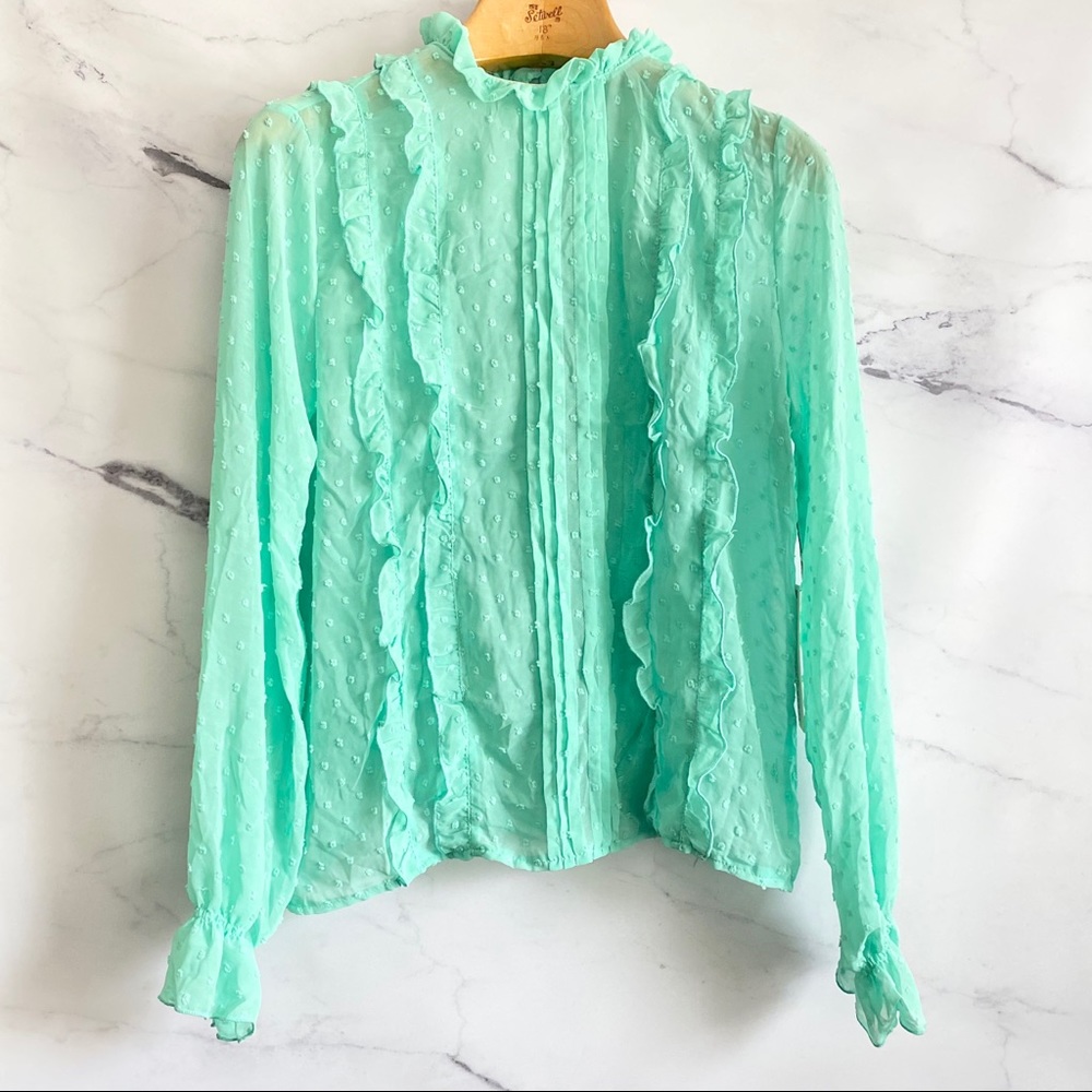 Haute Monde Mint Green Swiss Dot Pleated Top Size Medium